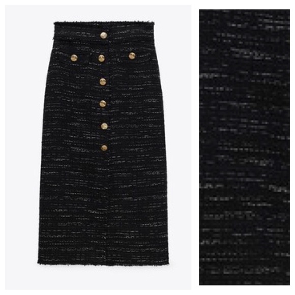 NWT. Zara Black High-waisted Midi Pencil Skirt. Size M, L.